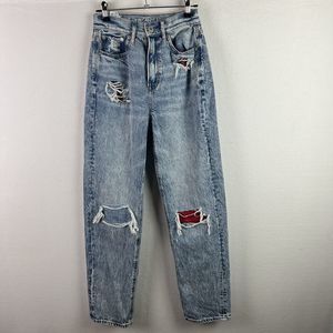 American Eagle Womens Jeans 00 Blue Highest Rise 90s Boyfriend Distressed Ripped